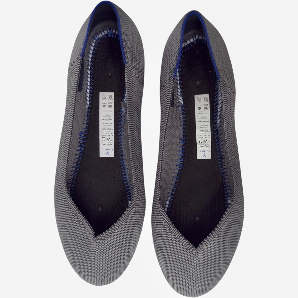 Rothys The Flat Round Toe Gray Ballet Flats Size 10.5‎